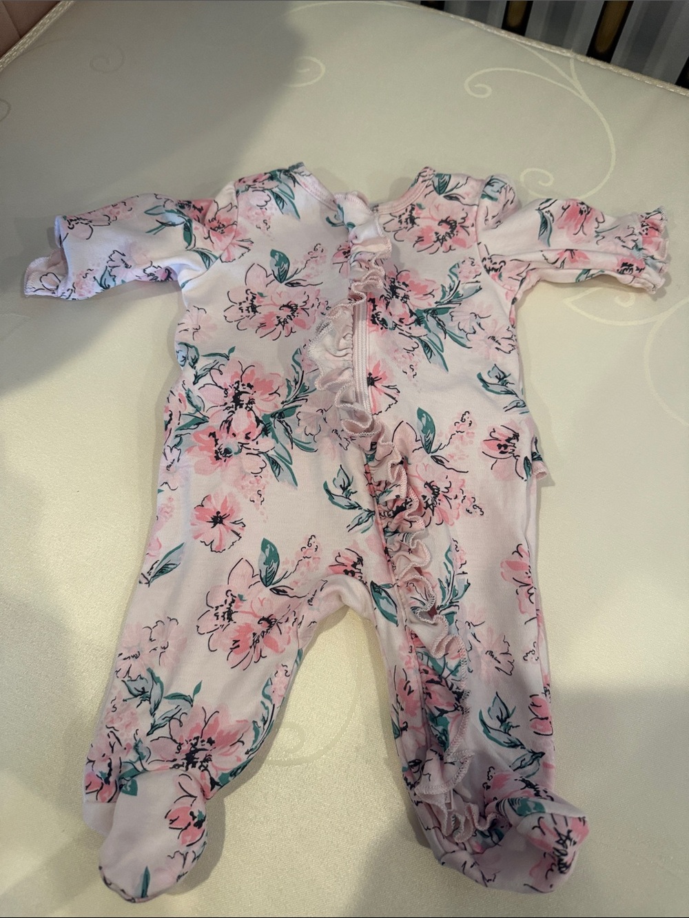 Little Me Pink Floral Ruffle Footed One-Piece